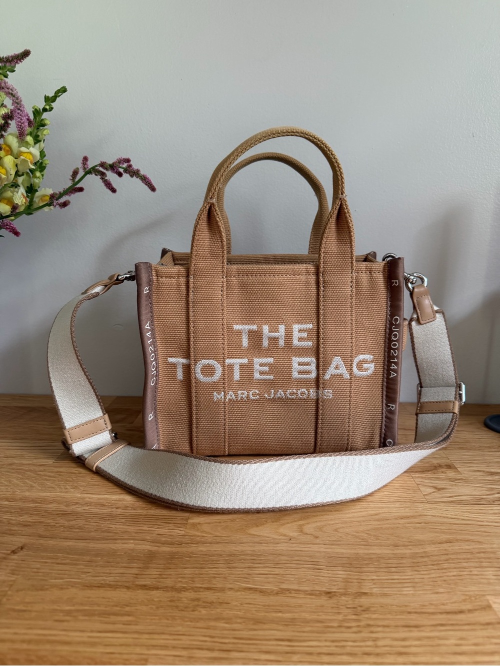 Marc Jacobs Tan Canvas Mini Tote with Cream Strap
